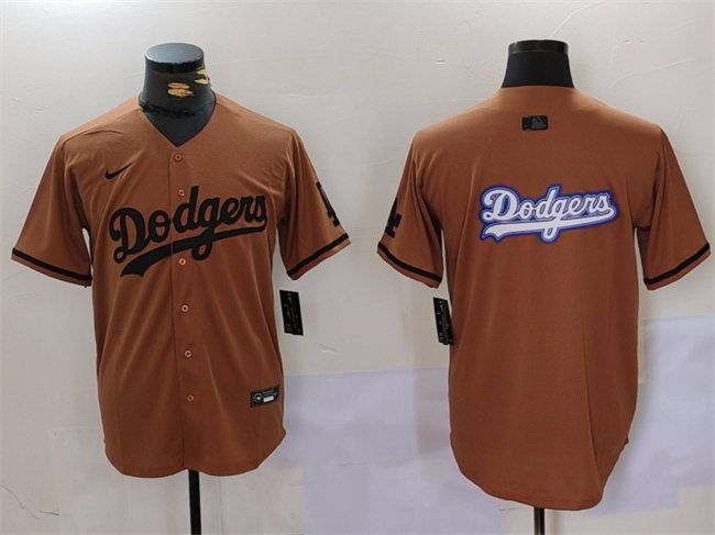 Men's Los Angeles Dodgers Team Big Logo Brown Cool Base With Patch Stitched Baseball Jersey